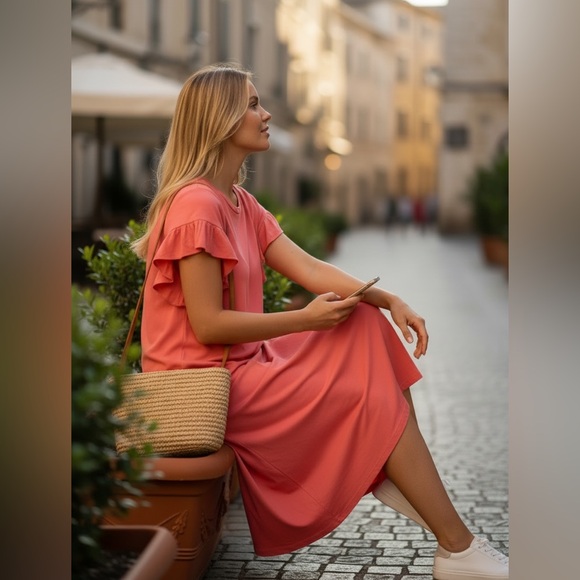 GAP Dresses & Skirts - GAP Coral Ruffle Sleeve Midi Dress